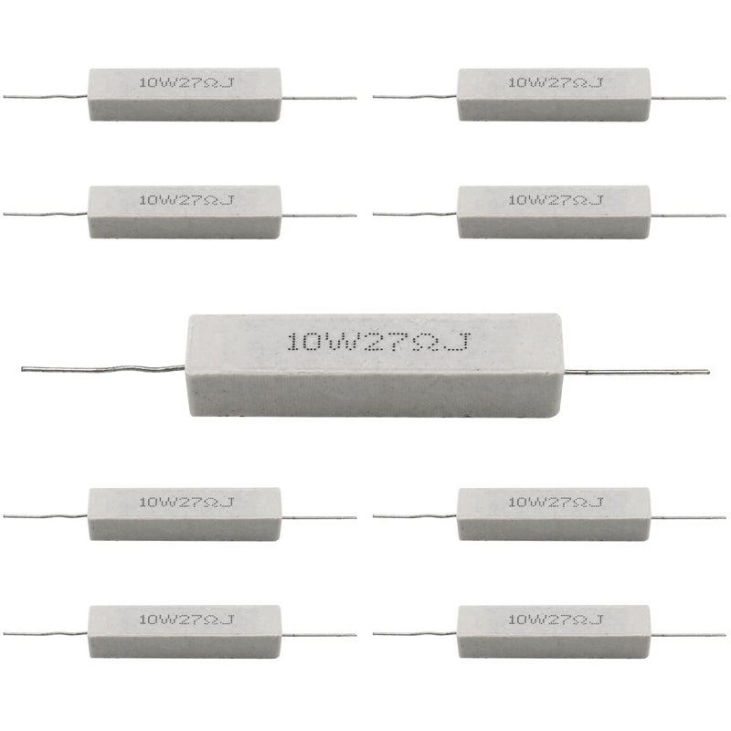 Dimlove 10W 27 5% Cement Resistor, 10 Pack, Axial Lead, White, 50x10x10mm, 15mm Lead, 0.8mm Diameter, Shock/Heat/Moisture Resistant, Wirewound, Power Resistors - Image 2